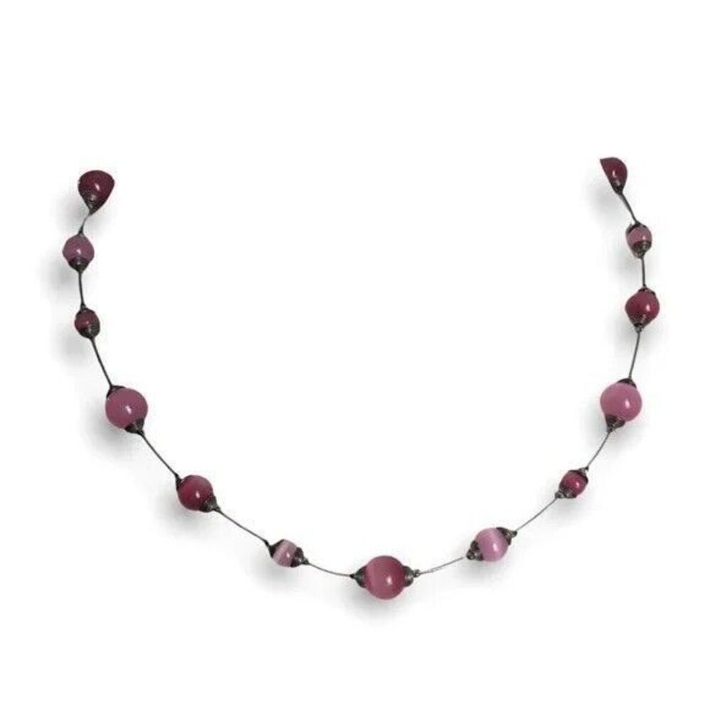 Pink Beaded Choker Necklace Simulated Cat's Eye Stones Chatoyant Glass 20in
